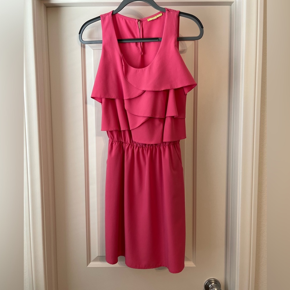 Gianni Bini Pink Ruffle Mini Dress with Pockets